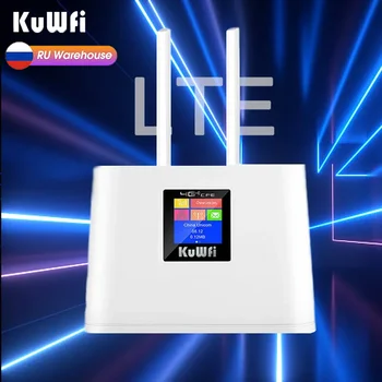 KuWFi 4G LTE Маршрутизатор Беспроводной WiFi Маршрутизатор 150 Мбит/с Модем для SIM-карты Точка доступа Wi-Fi Съемная Антенна с 1,44-дюймовым Смарт-ЖК-дисплеем