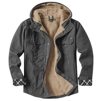 Американский Размер, Мужская Повседневная хлопковая рубашка с длинным рукавом из флиса, осень-зима, Большие Размеры, толстая флисовая куртка с капюшоном, куртка