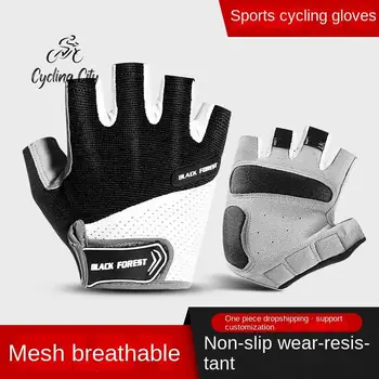 Велосипедные городские спортивные дышащие перчатки, велосипедные износостойкие перчатки на полпальца, амортизирующие нескользящие перчатки для фитнеса
