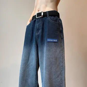 Винтажные градиентные джинсы Для мужчин и женщин 2023, осенние мешковатые брюки с высокой талией, женские Y2K, уличная одежда, Свободные джинсовые брюки, женские