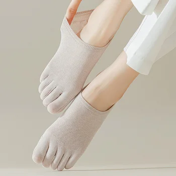 Женские нескользящие носки-лодочки с раздельным носком, Массажные носки с пятью пальцами, Хлопковые дышащие невидимые удобные Летние однотонные