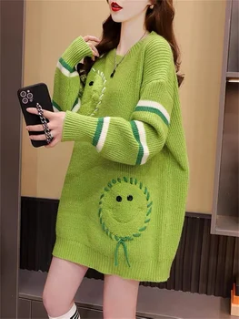 Милые пуловеры с круглым вырезом из мультфильма Hsa, свитер свободного цвета, Корейский свитер, женский модный свитер с длинным рукавом