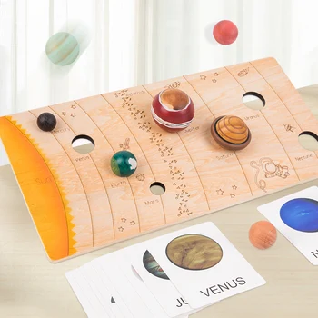 Монтессори Детские Деревянные игрушки Пазлы с космической планетой, подходящий для Планеты Деревянный лоток, Игровая Вселенная, Солнечная система, Научные обучающие игрушки
