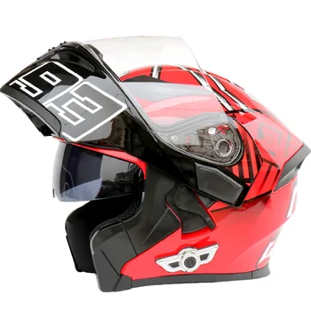 Мужской женский мотоциклетный шлем с Bluetooth, откидывающийся, Одобренный в горошек, Водонепроницаемый, двойной, против царапин, Противотуманные козырьки, Моющийся вкладыш